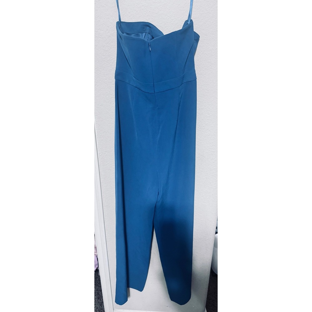 White House Black Market Strapless Wrap Front Jumpsuit Teal Blue Size 6 Formal - Picture 6 of 7